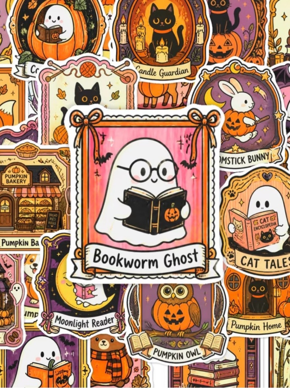 50 Cute Halloween Ghost Stickers Pumpkins Owl Black Cat Books Crow Candy Shop